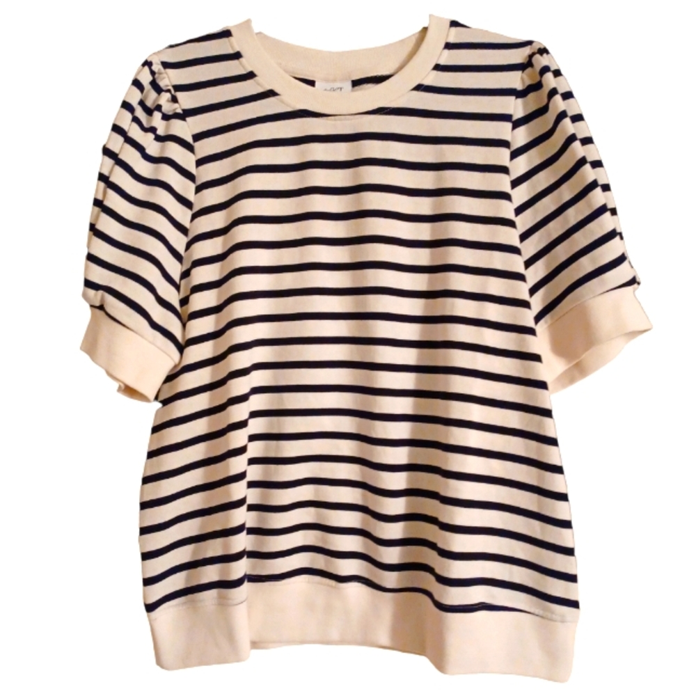 😊CREWNECK PUFF SHORT SLEEVE STRIPE SWEATSHIRT